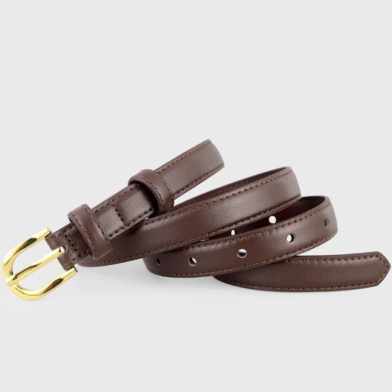 Leather Belt with Golden Buckle by Trendsi