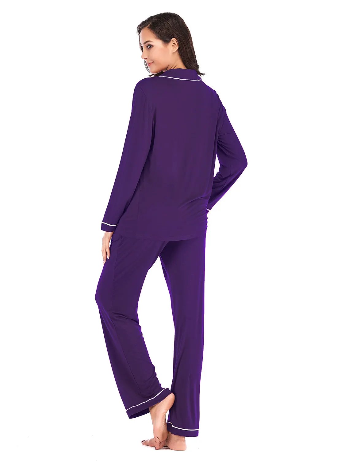 Collared Neck Long Sleeve Loungewear Set with Pockets by Partner Label