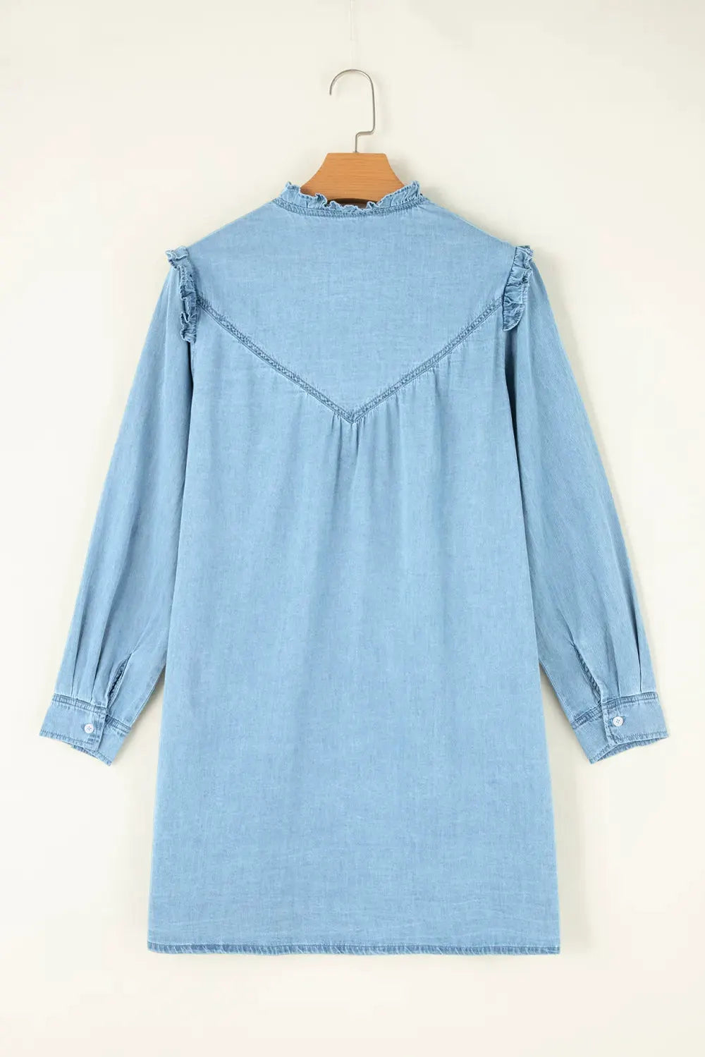 Button Up Notched Long Sleeve Denim Dress by Partner Label