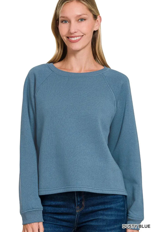 Zenana Fleece Raglan Round-Neck Sweatshirt by Zenana