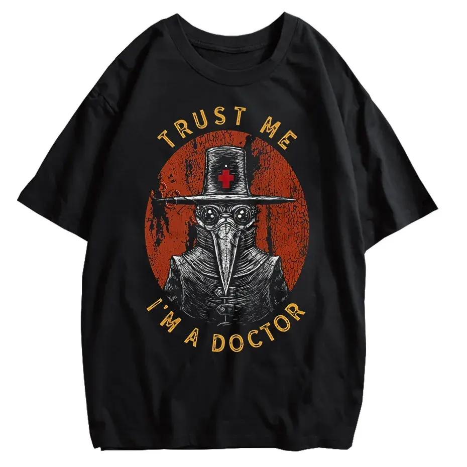 Funny Plague Doctor Graphic T-Shirt Men Cotton Streetwear Tee by Vimost Shop