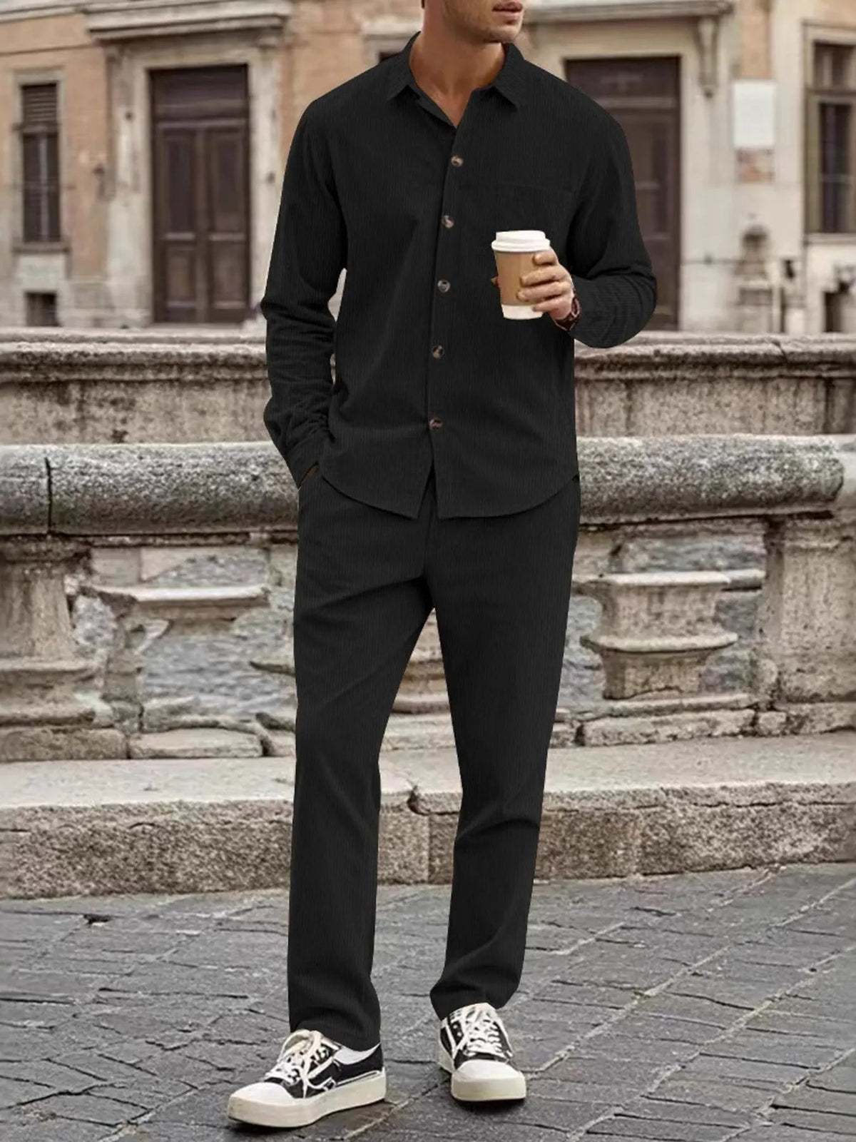 Men's Full Size Button Up Long Sleeve Shirt and Pants Set Plus Size by Trendsi