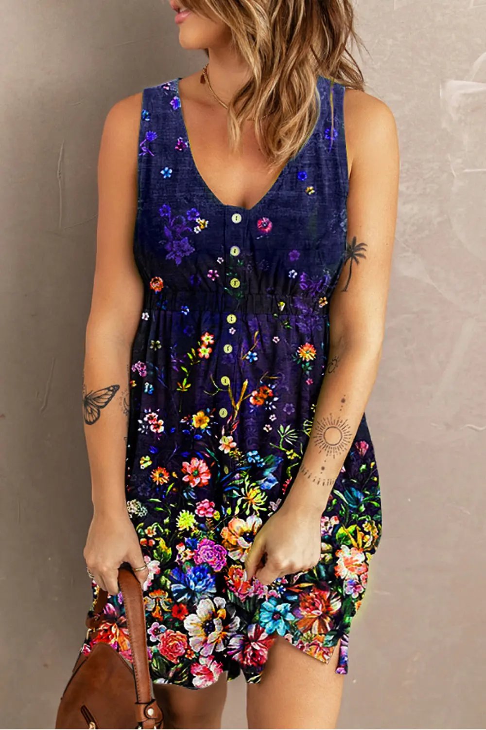 Double Take Scoop Neck Buttoned Sleeveless Magic Dress with Pockets by Double Take