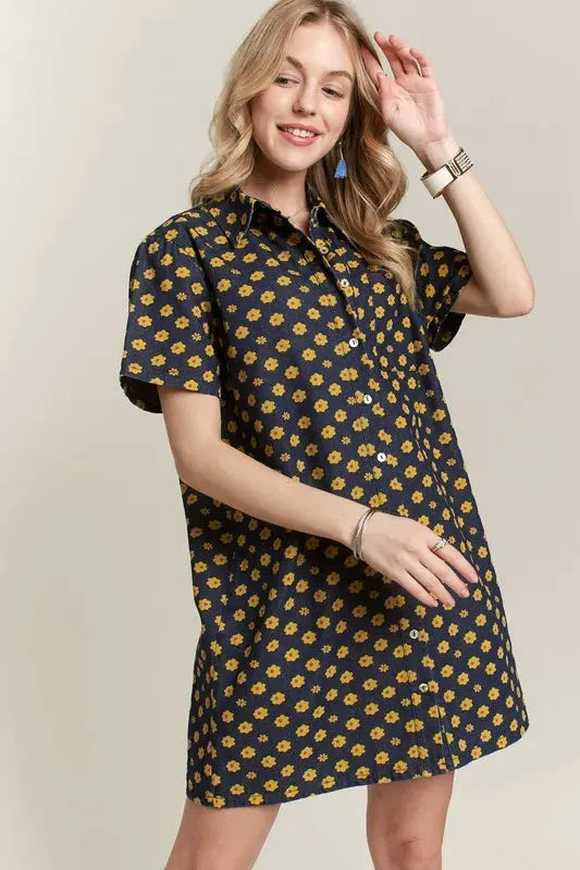 ADORA Floral Button-Up Mini Denim Dress by Partner Label