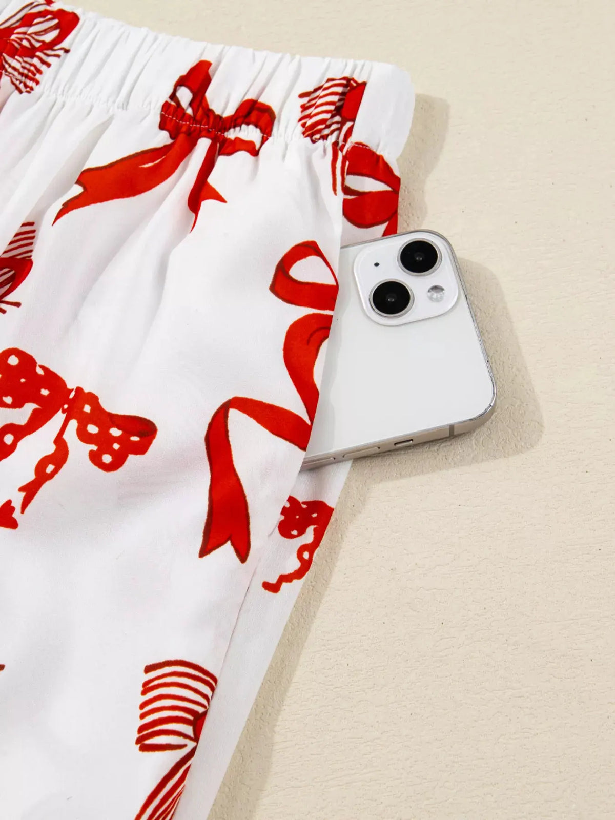 Christmas Bow Print Top and Pants 2pcs Pajama Set by Partner Label
