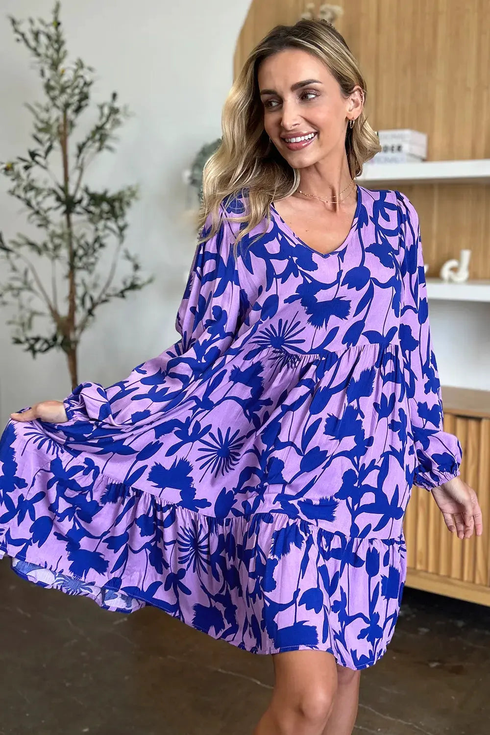 Double Take Full Size Printed Ruffle Hem Dress with Pocket by Double Take