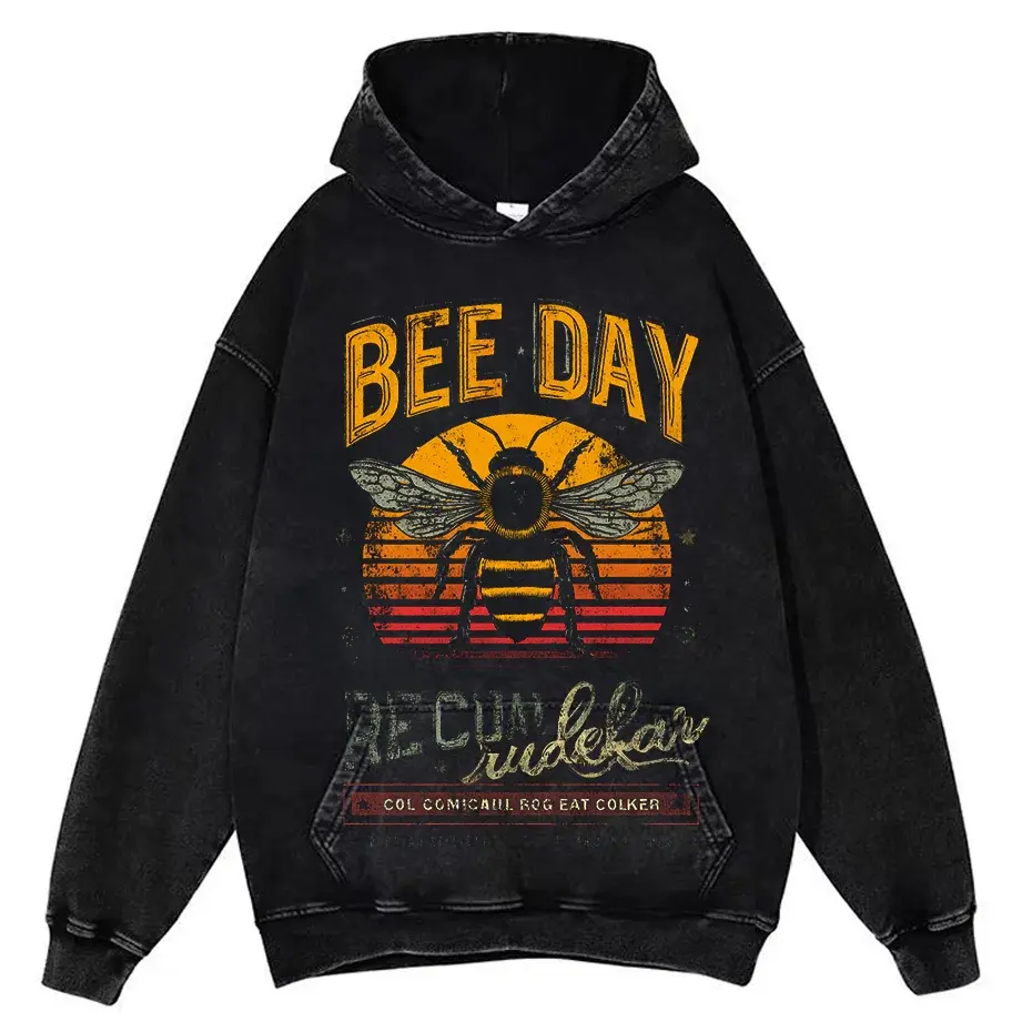 Bees Print Vintage Acid Wash Cotton T-Shirt (Unisex) by Vimost Shop