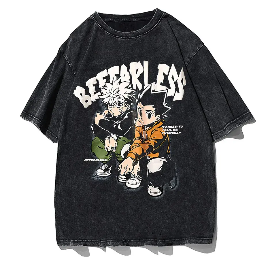 Men's Distressed Anime Graphic T-Shirt Hip Hop Harajuku Streetwear Cotton Oversized Tee by Vimost Shop