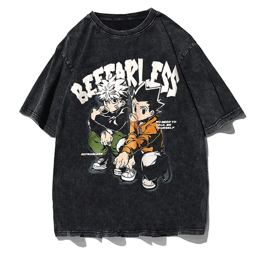 Men's Distressed Anime Graphic T-Shirt Hip Hop Harajuku Streetwear Cotton Oversized Tee by Vimost Shop