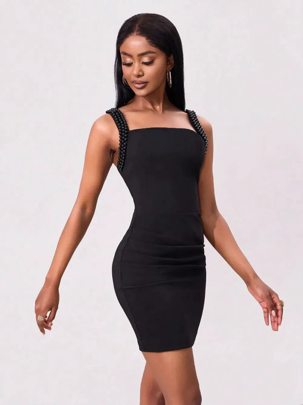 Bead Trim Wide Strap Wrap Dress by Partner Label