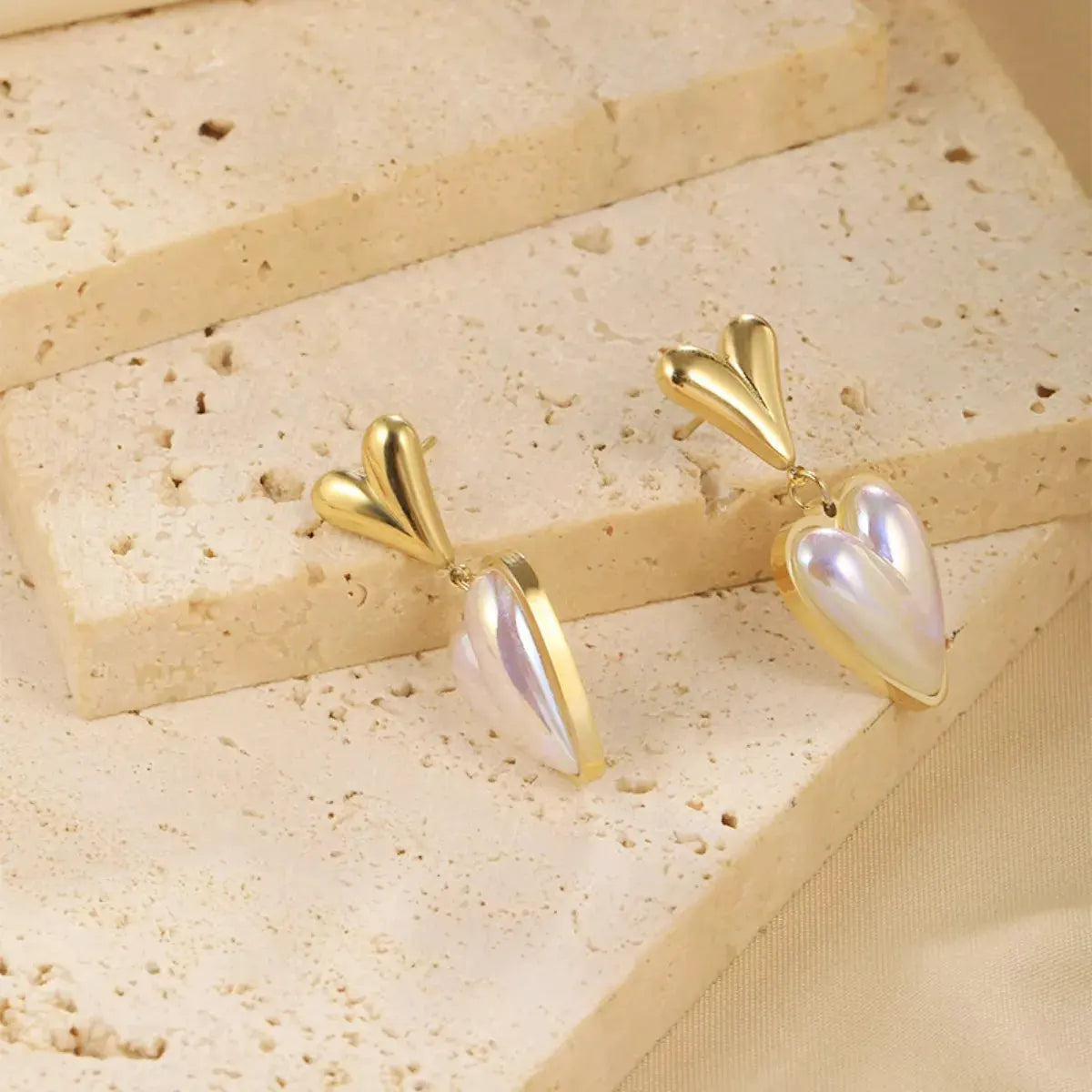 Heart-Shaped Pearl Drop Earrings by Partner Label