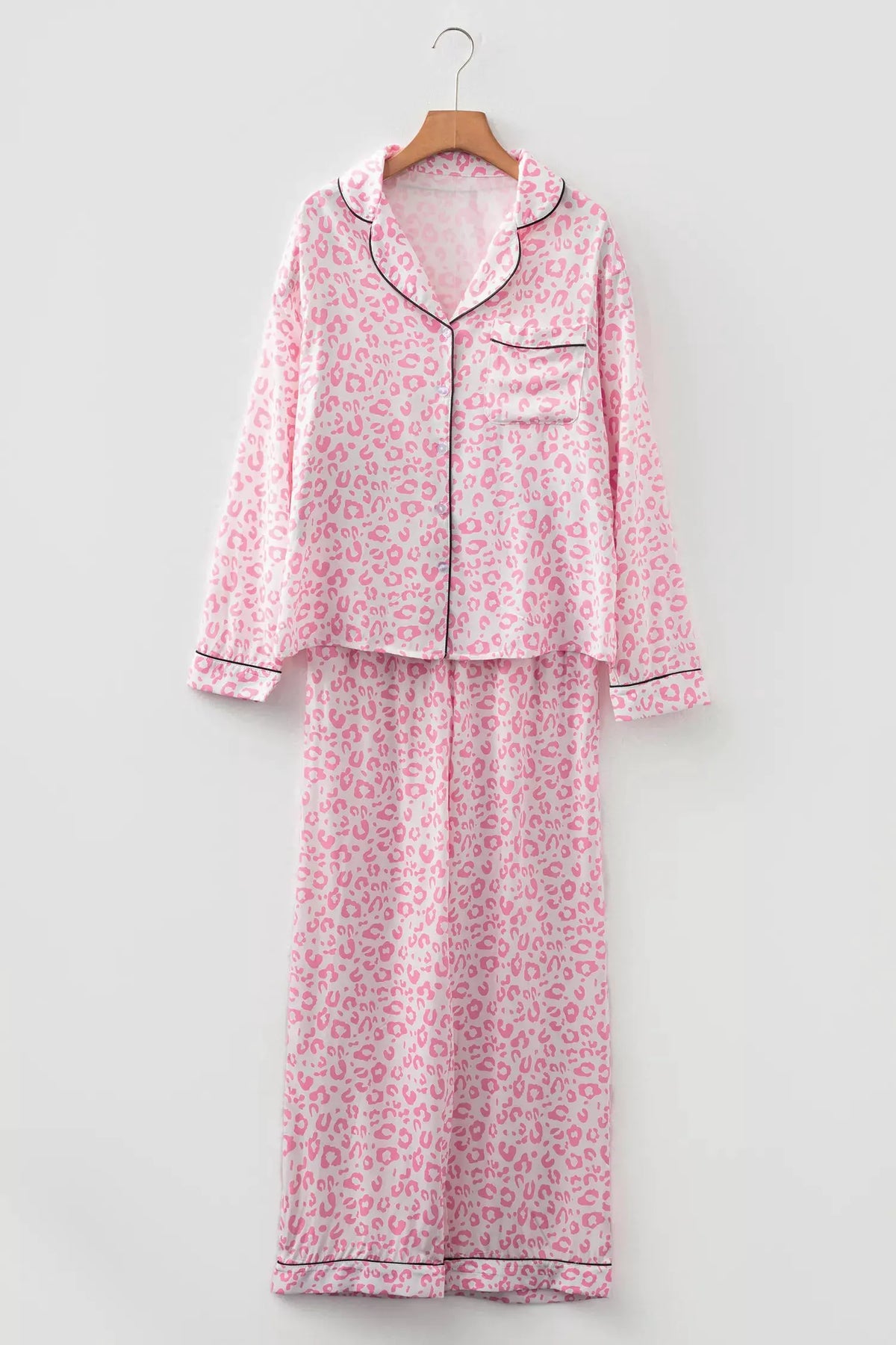 Leopard Print Button Up Top and Pants 2cps Pajama Set by Partner Label