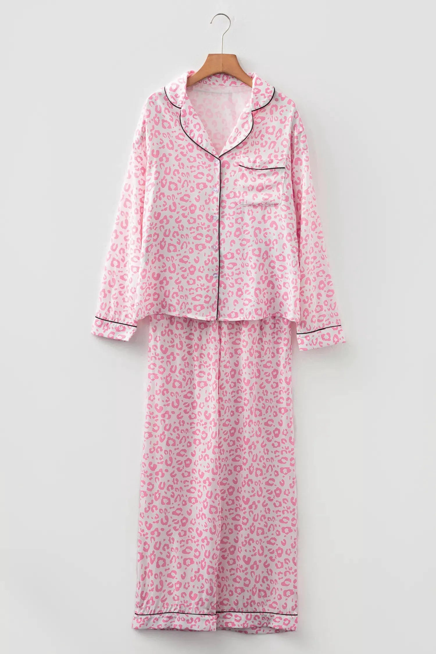 Leopard Print Button Up Top and Pants 2cps Pajama Set by Partner Label