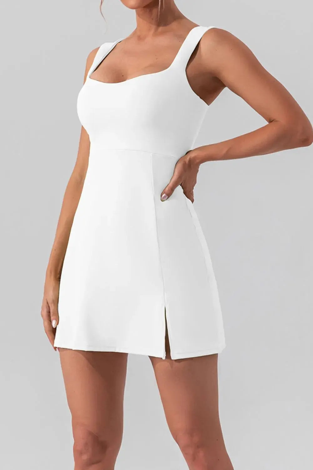 Square Neck Sleeveless Slit Mini Active Dress by Partner Label