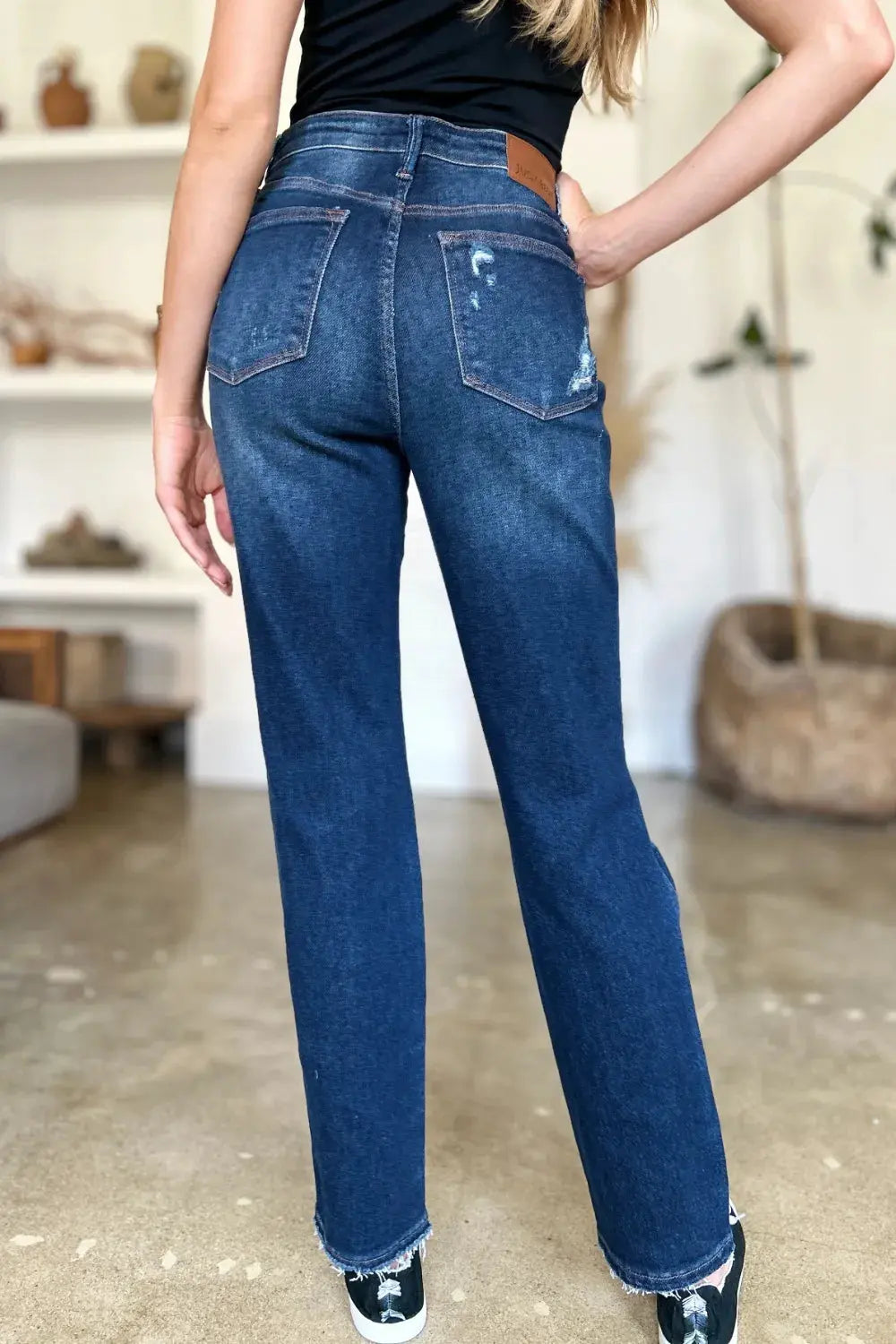 Judy Blue Full Size High Waist Rigid Magic Heavy Destroy Straight Jeans by Judy Blue