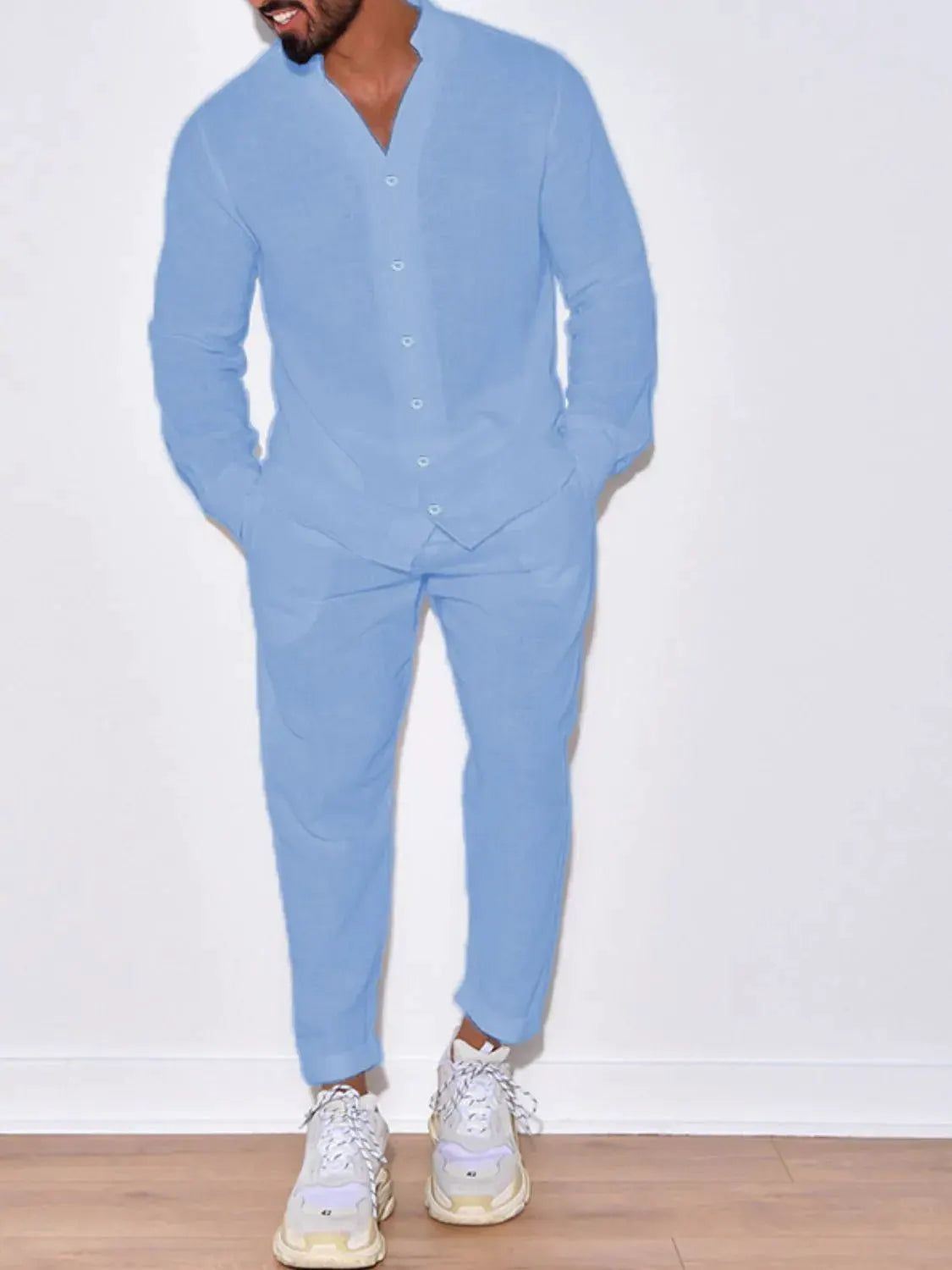 Men's Button Up Long Sleeve Top and Pants Set by Partner Label