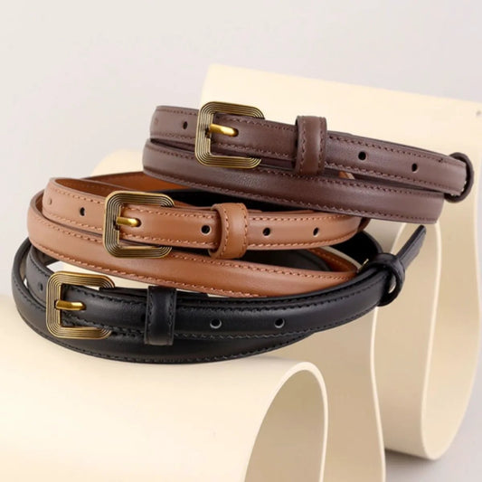 Leather Skinny Belt with Buckle by Trendsi