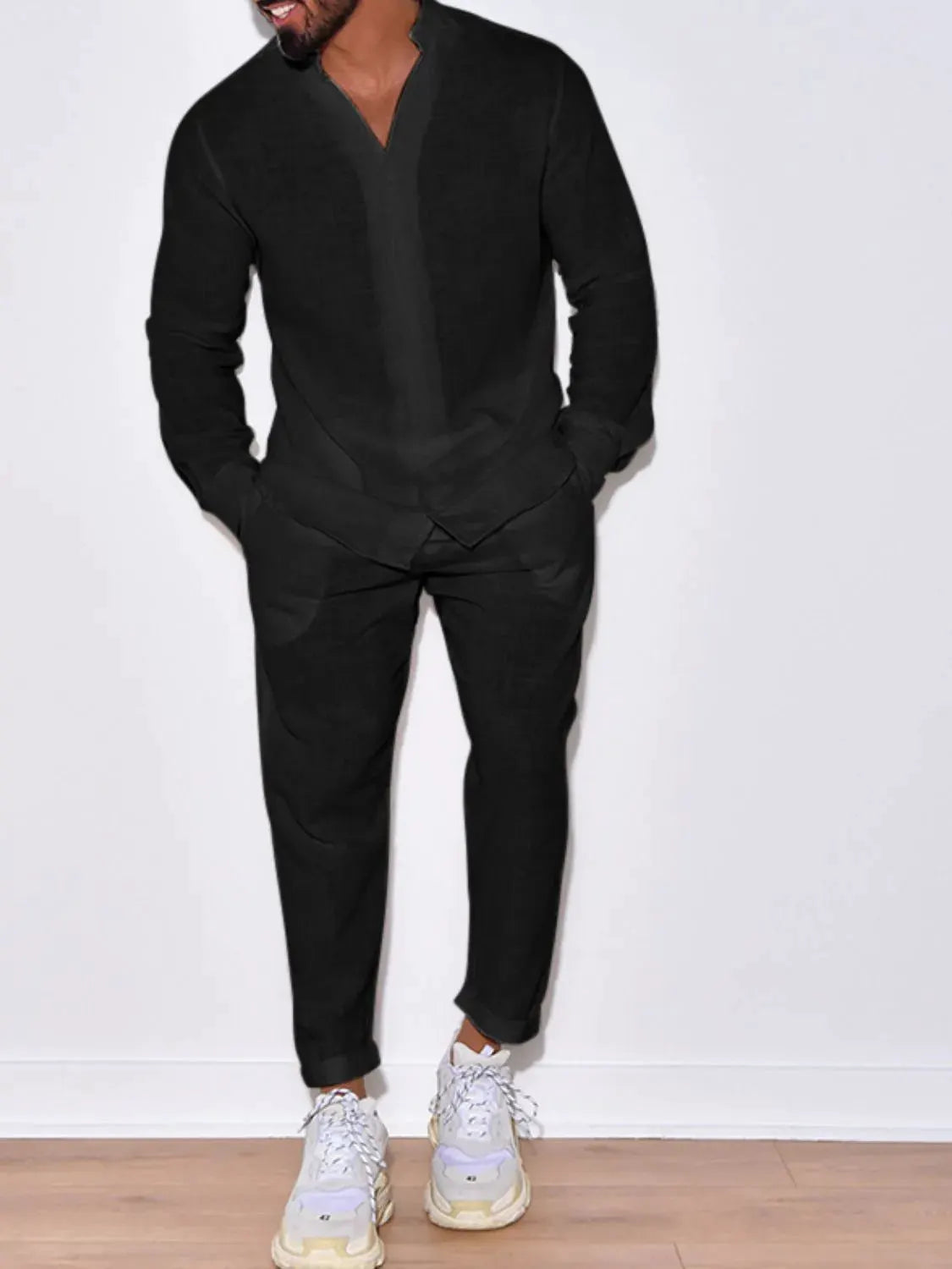 Men's Button Up Long Sleeve Top and Pants Set by Partner Label