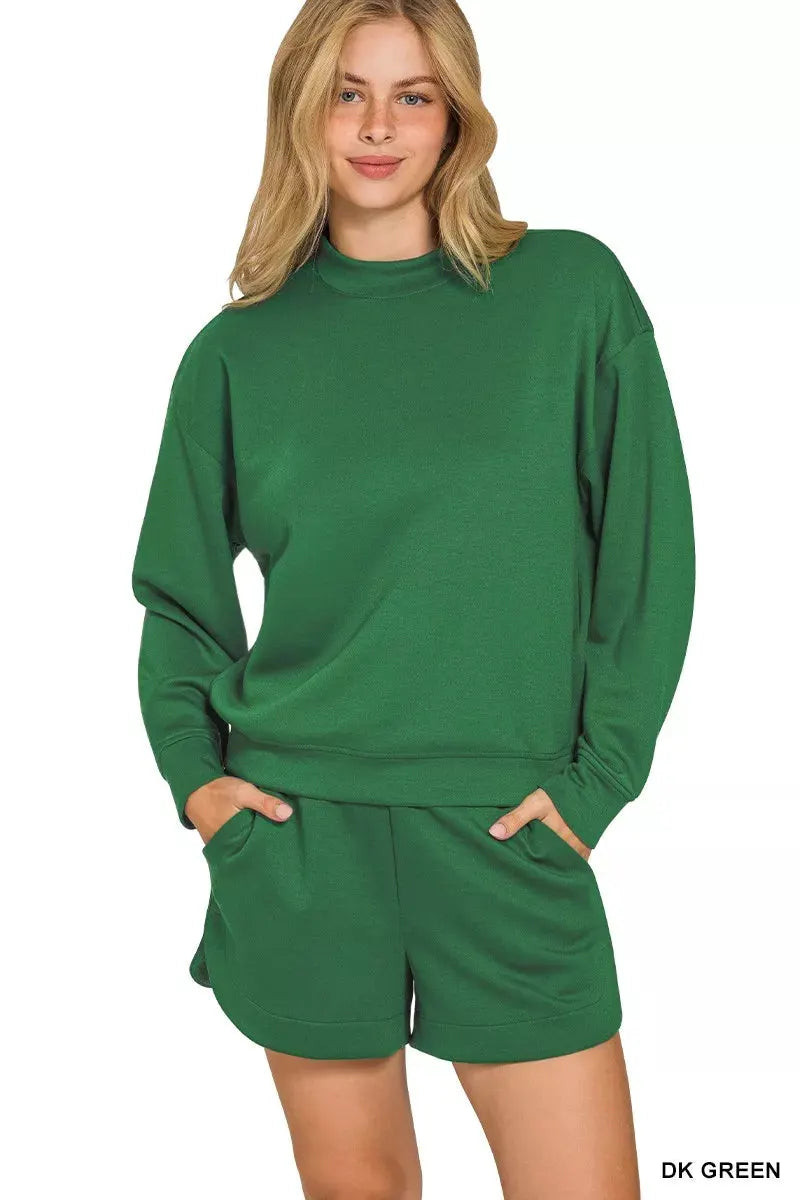 Zenana Scuba Long Sleeve Sweatshirt and Shorts Set by Zenana
