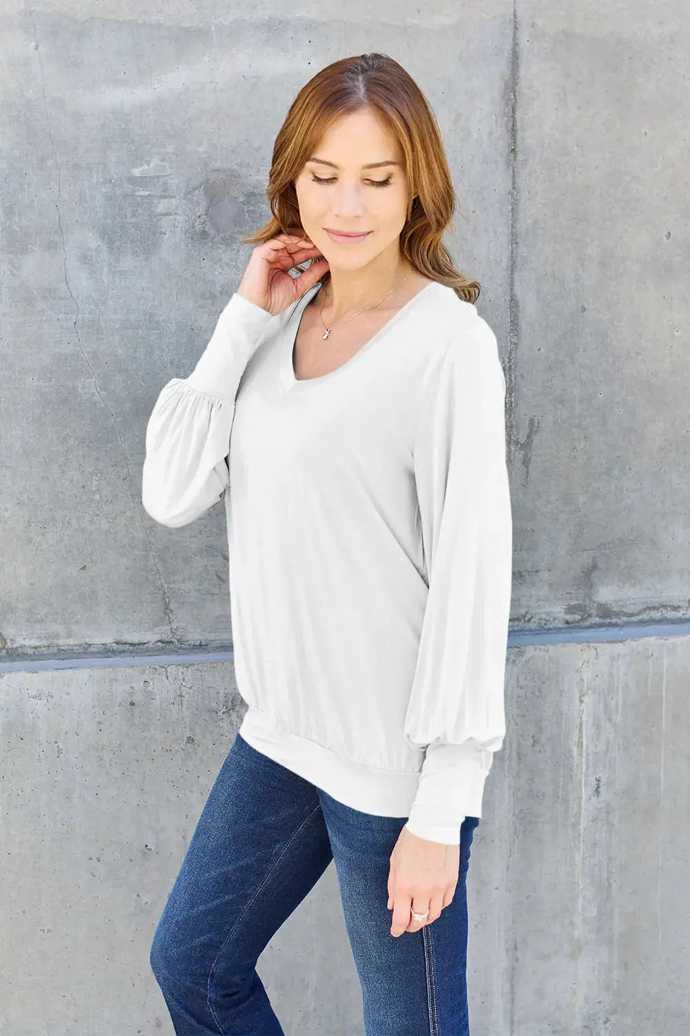 Basic Bae Full Size V-Neck Lantern Sleeve Top by Basic Bae