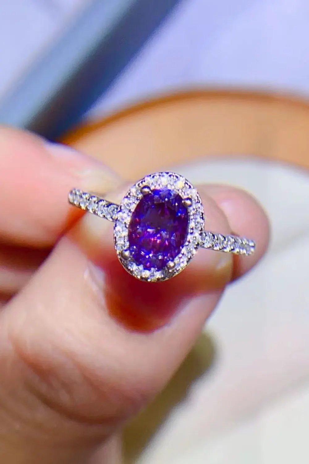 925 Sterling Silver 1 Carat Purple Moissanite Ring by Partner Label