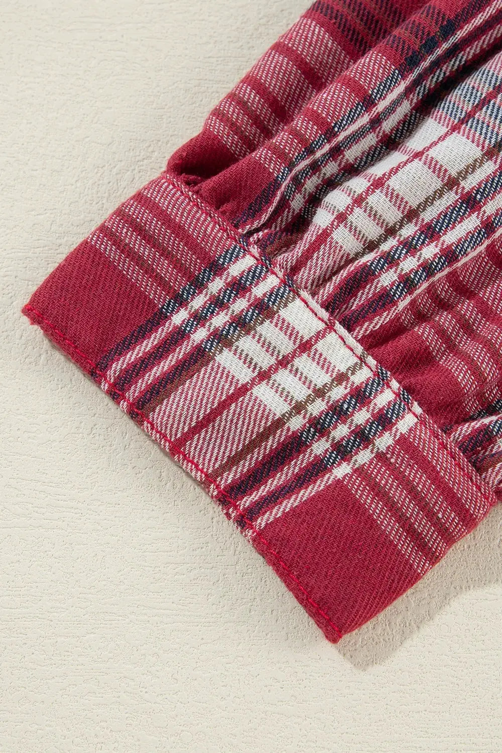 Raw Hem Drawstring Plaid Denim Jacket by Partner Label