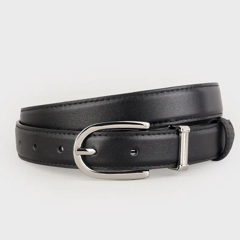 Classic Leather Belt with Silver Buckle by Trendsi