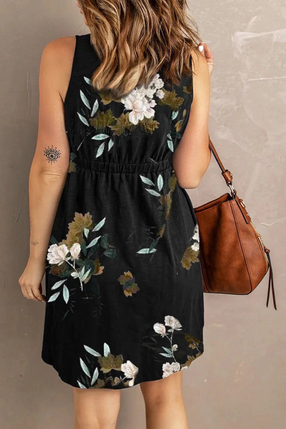 Double Take Printed Scoop Neck Sleeveless Buttoned Magic Dress with Pockets by Double Take