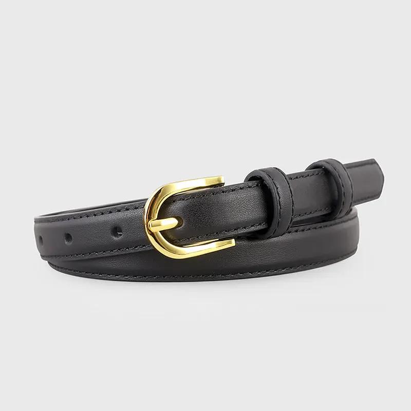 Leather Belt with Golden Buckle by Trendsi