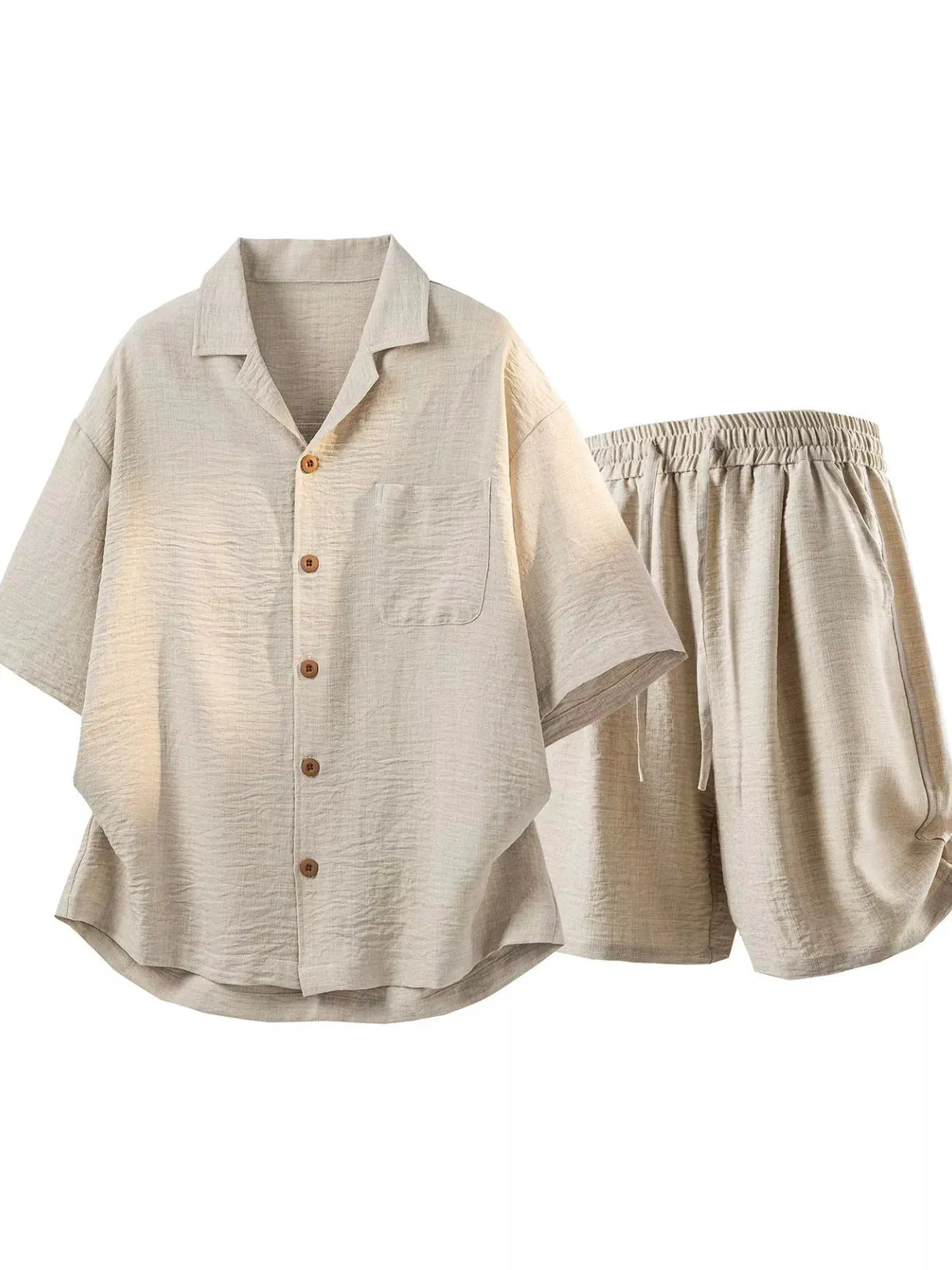 Men's Full Size Button Up Short Sleeve Shirt and Shorts Plus Size by Trendsi