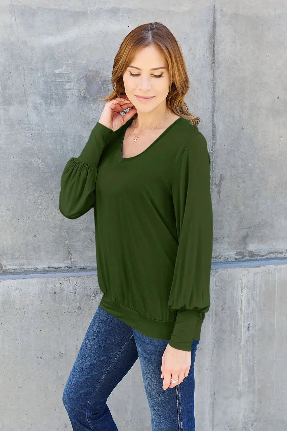 Basic Bae Full Size V-Neck Lantern Sleeve Top by Basic Bae