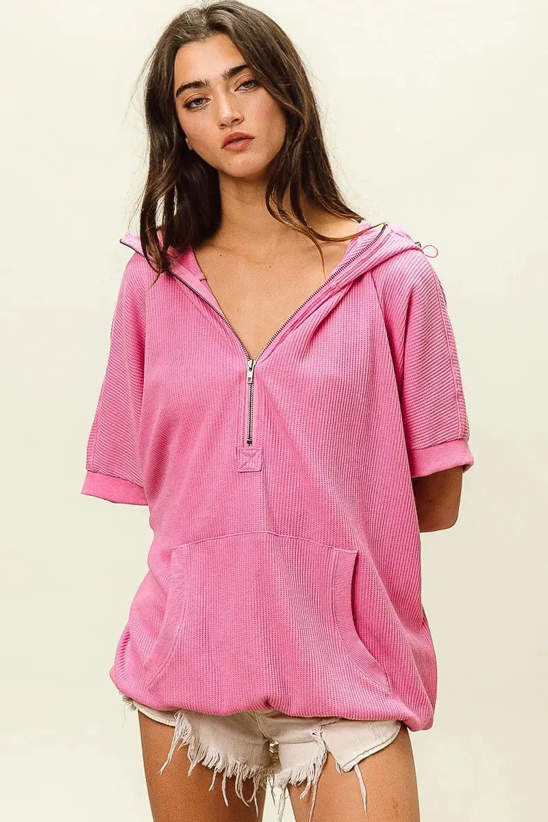 BiBi Vintage Washed Waffle Thermal Hoodie by BiBi