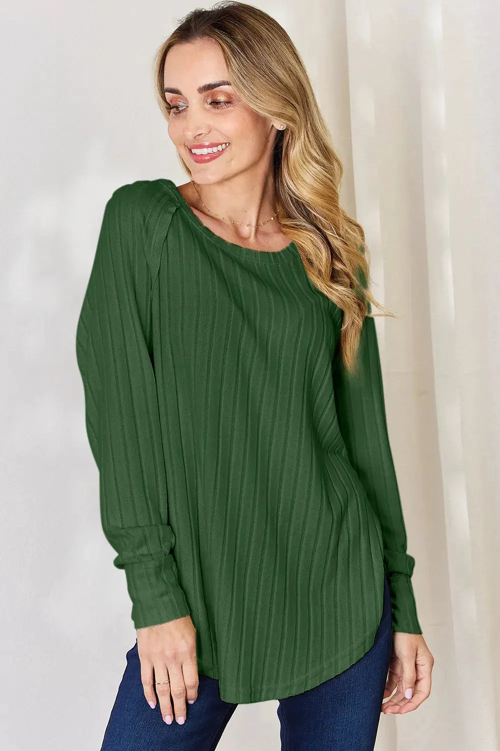 Basic Bae Full Size Ribbed Round Neck Slit T‑Shirt | Partner Labels Selection by Partner Label