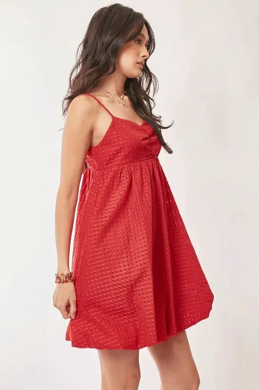 Davi & Dani Textured Sweetheart Neckline Bubble Hem Dress by Davi & Dani