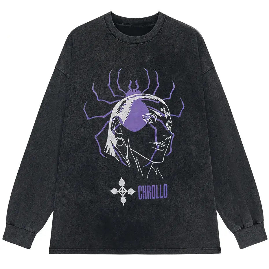 Vintage Washed Hunter x Hunter Chrollo Phantom Troupe Anime T-Shirt Men Harajuku Tee by Vimost Shop