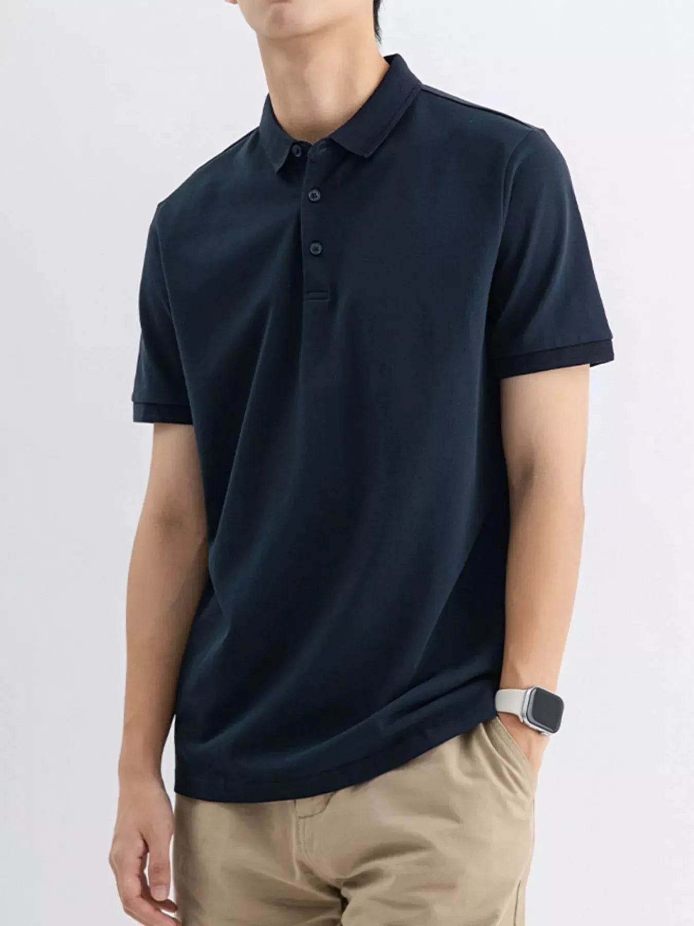 Men's Plus Size Solid Color Short Sleeve Polo by Trendsi