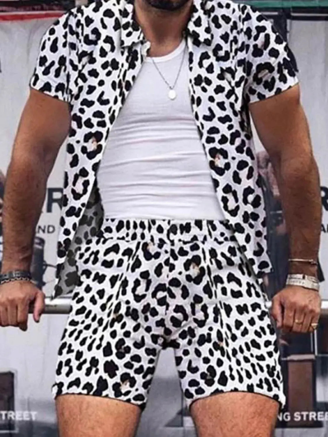 Men's Full Size Leopard Button Up Shirt and Shorts Set Plus Size by Trendsi