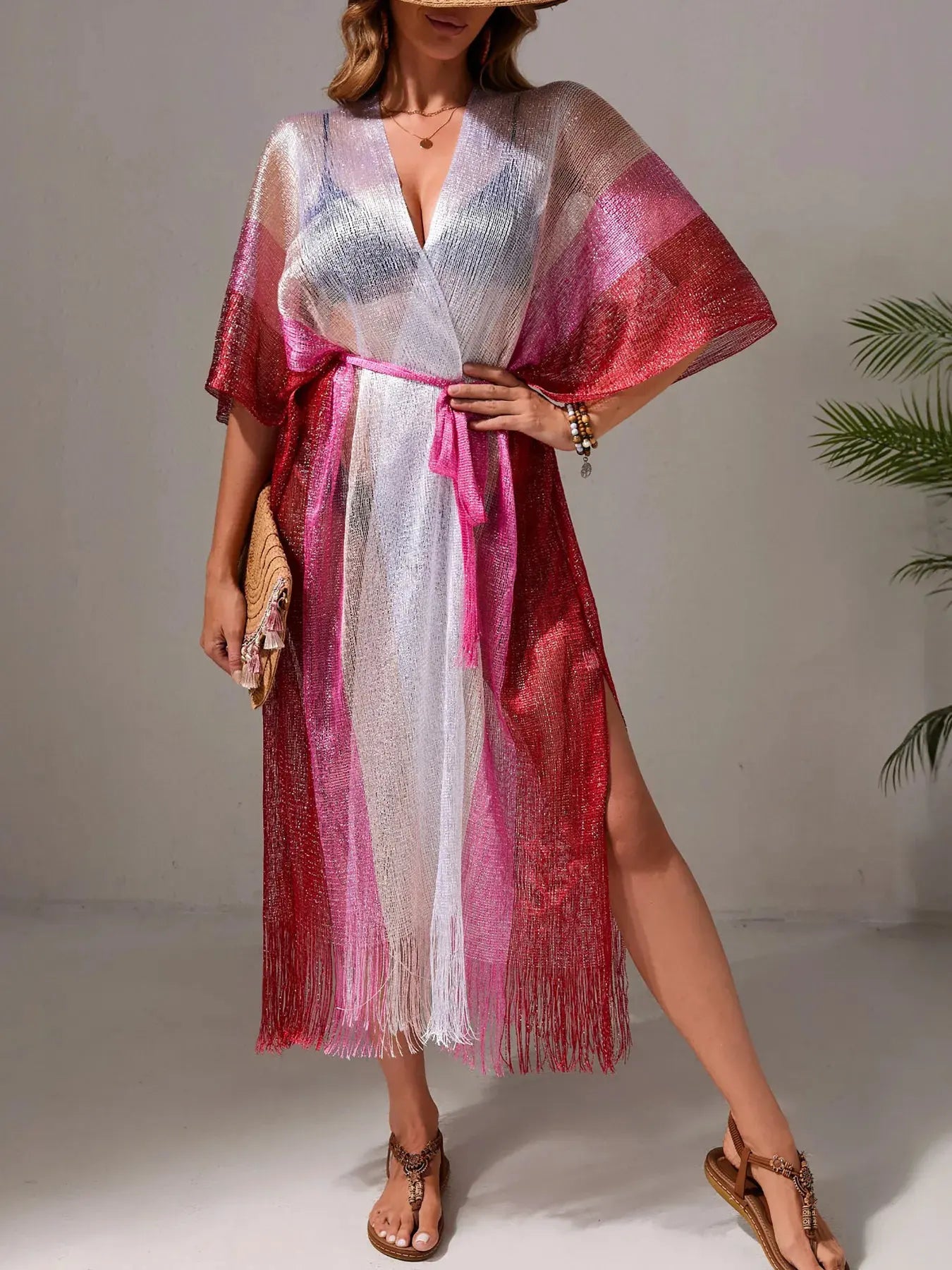 Gradient Fringe Kimono Cover-Up by Partner Labels