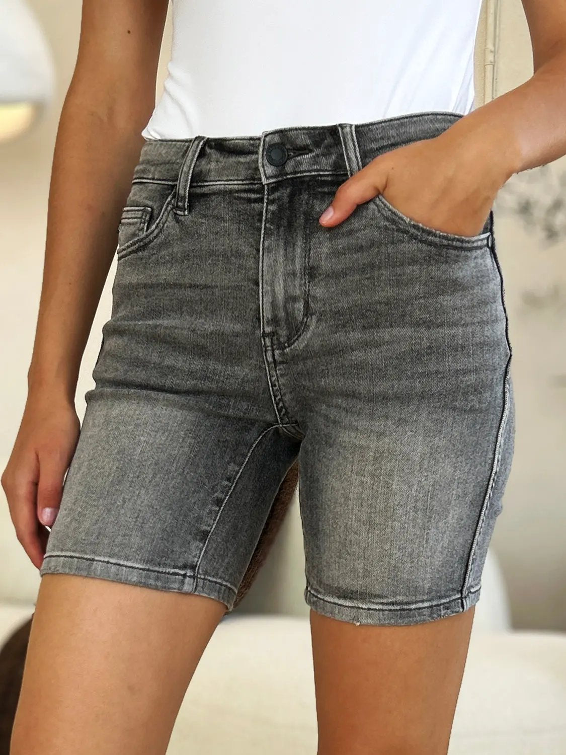 Judy Blue Full Size High Waist Washed Denim Shorts by Judy Blue