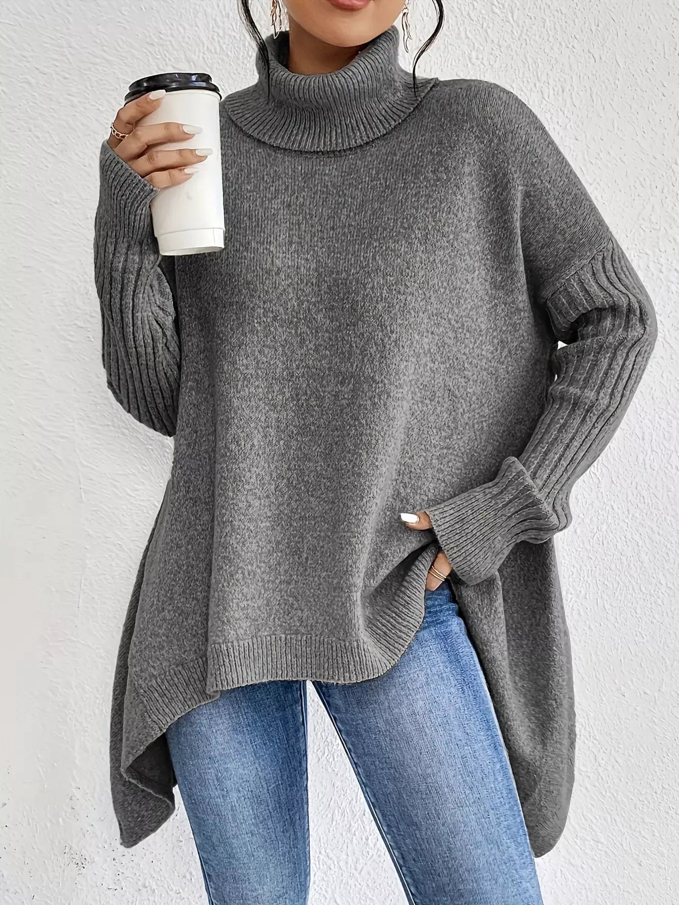 Turtleneck High‑Low Hem Sweater | Partner Labels Selection by Partner Label
