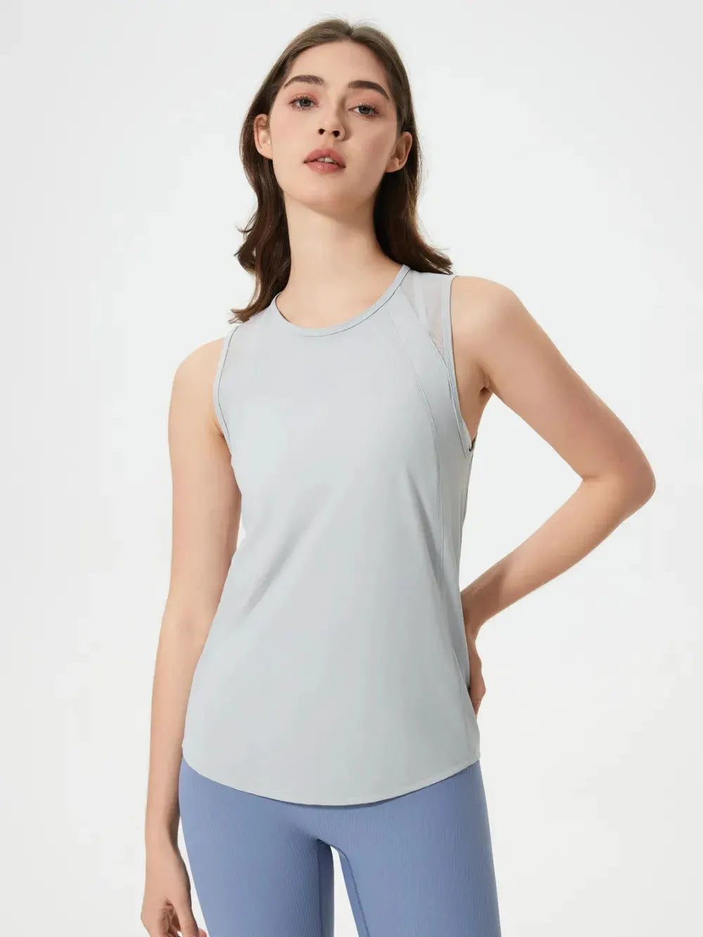 Millennia Cutout Back Round Neck Active Tank by Millennia
