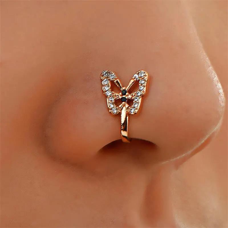 Personalized U-Shaped Diamond-Studded Butterfly European And American Non-Hole Nose Clip by Maiden-Art