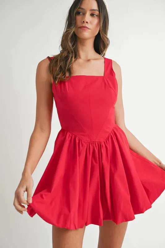 MABLE Poplin Square Neckline Bubble Mini Dress by MABLE