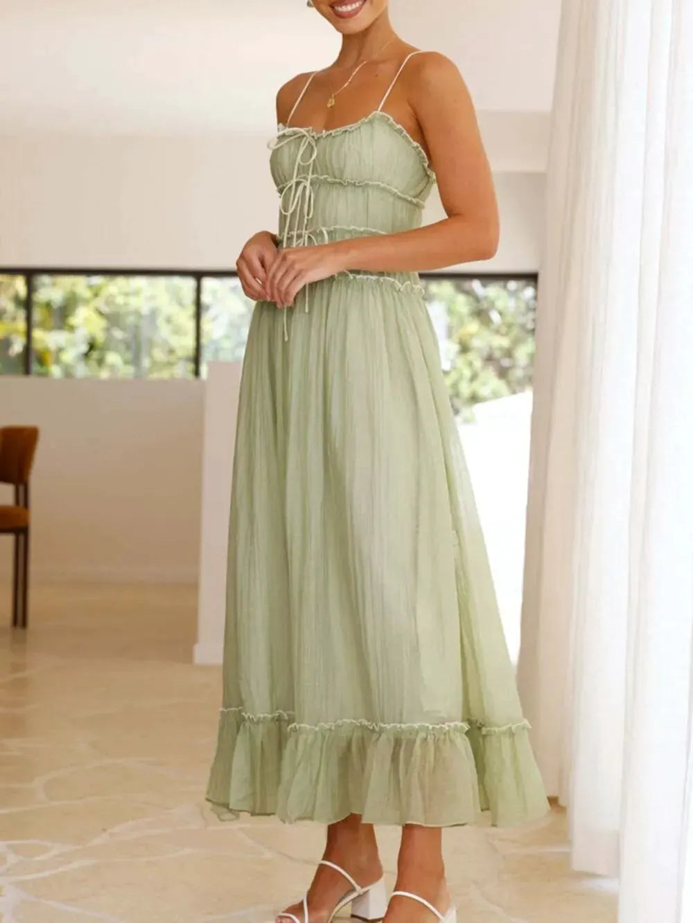 Devine Frill Ruffled Hem Midi Cami Dress by Devine