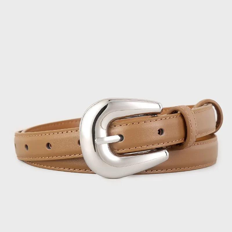 Leather Belt with Silver Buckle by Trendsi