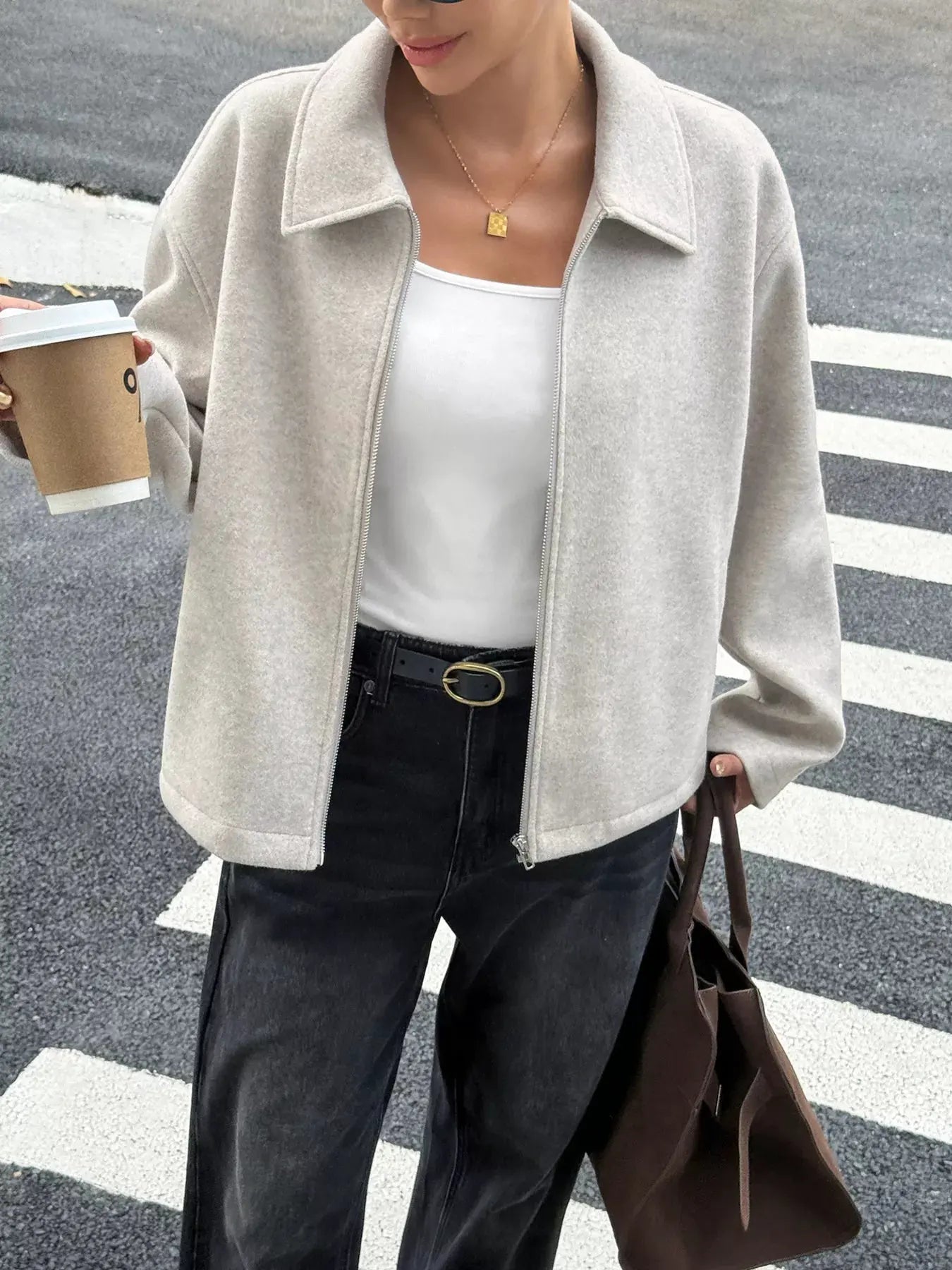Zip-Up Dropped Shoulder Jacket by Partner Label