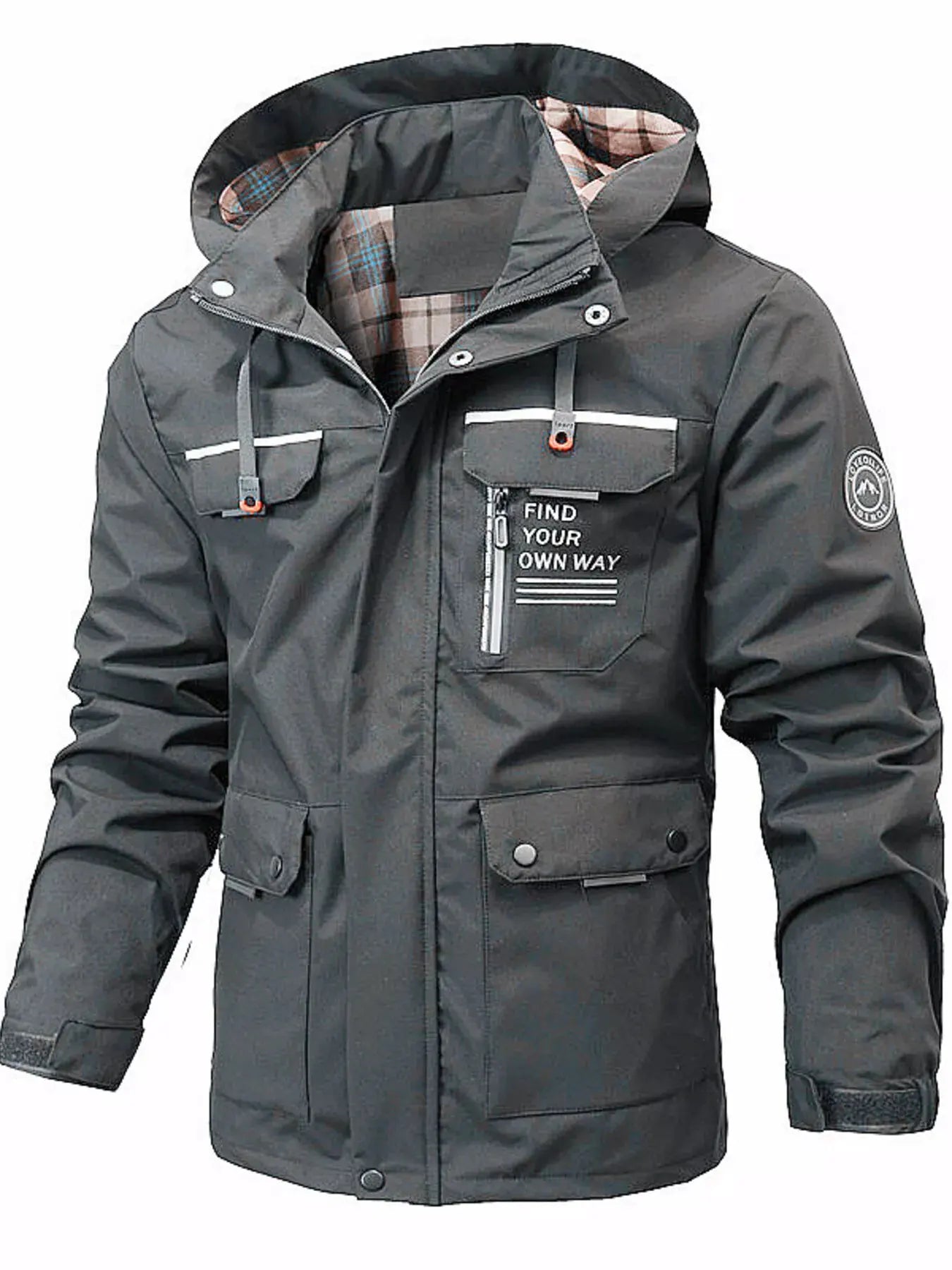 Men's Plus Size Hooded Outdoor Windproof Coat by Partner Label