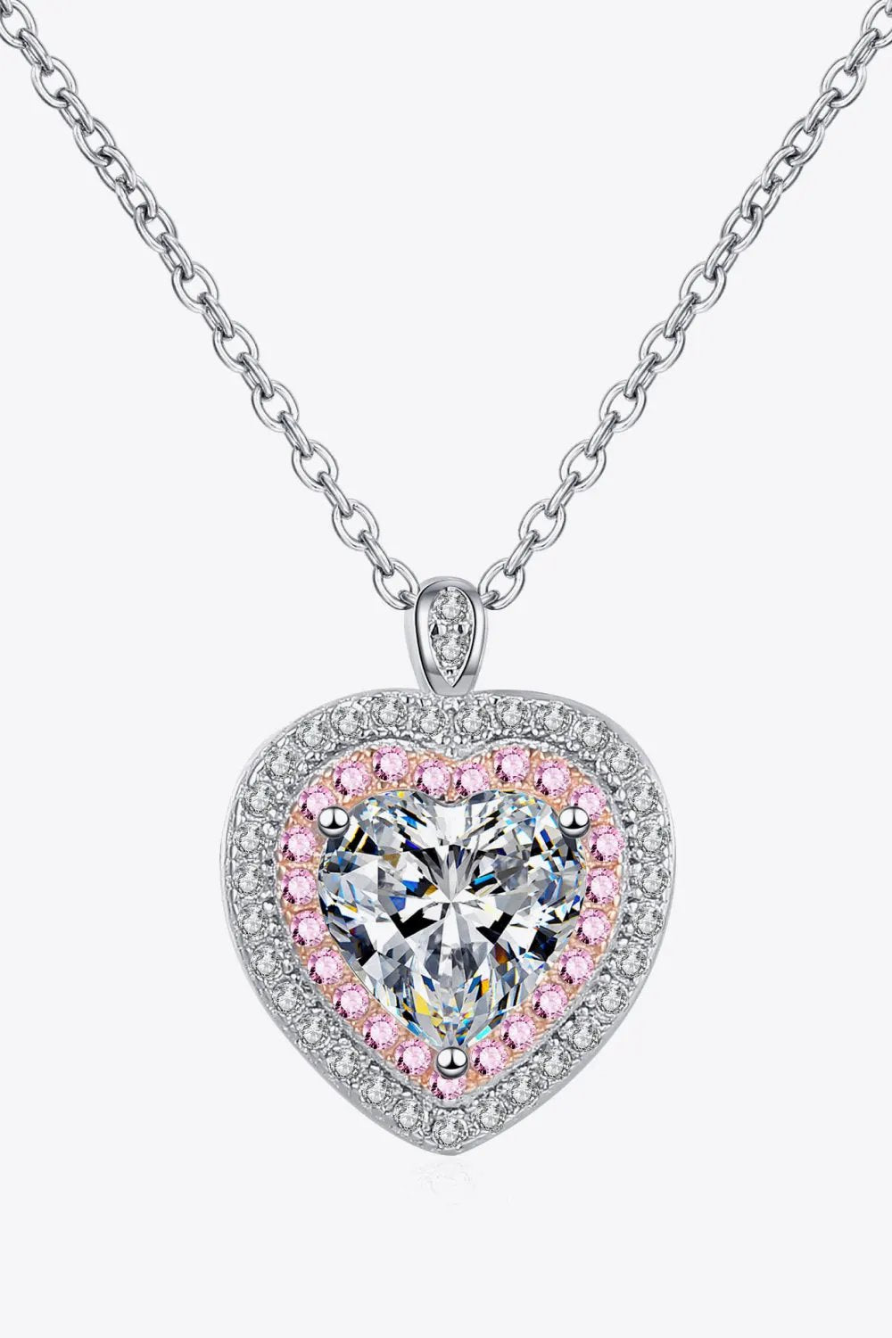 925 Sterling Silver 1 Carat Moissanite Heart Pendant Necklace by Partner Labels