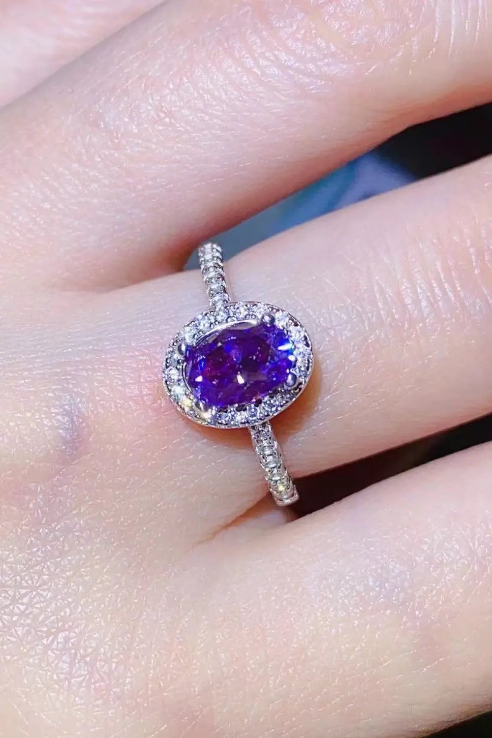 925 Sterling Silver 1 Carat Purple Moissanite Ring by Partner Label