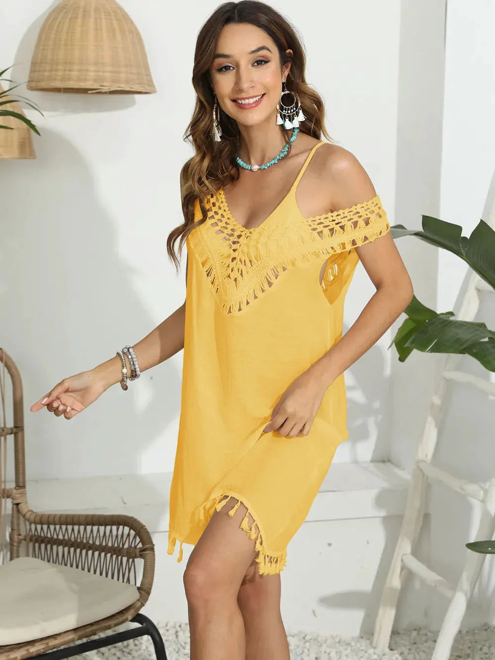 Tassel Scoop Neck Wide Strap Cover-Up by Partner Labels
